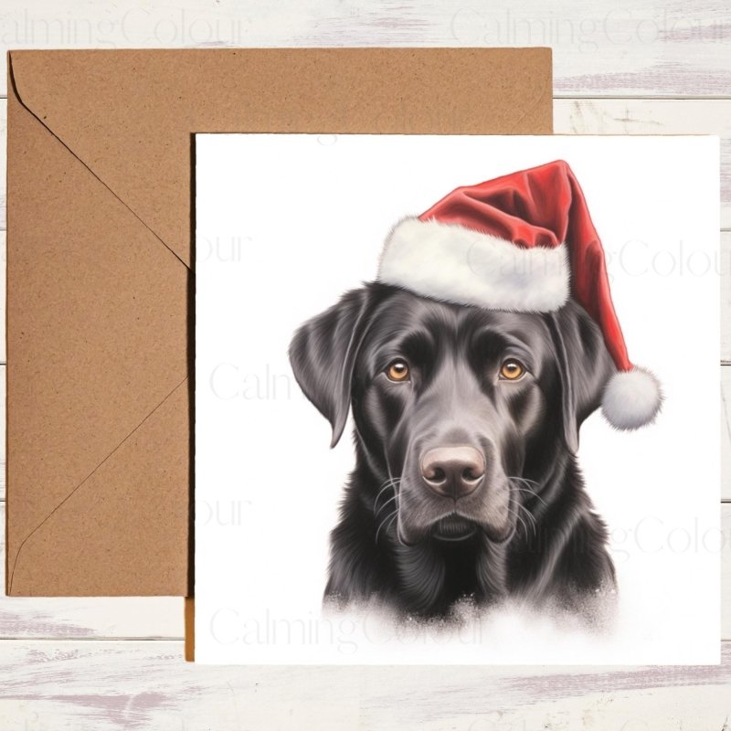 Black Labrador | Red Santa Hat Christmas Card | Christmas Card