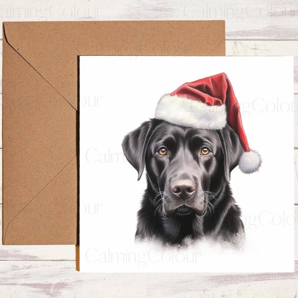 Black Labrador with a Red Santa Hat | Christmas Card | Christmas Card