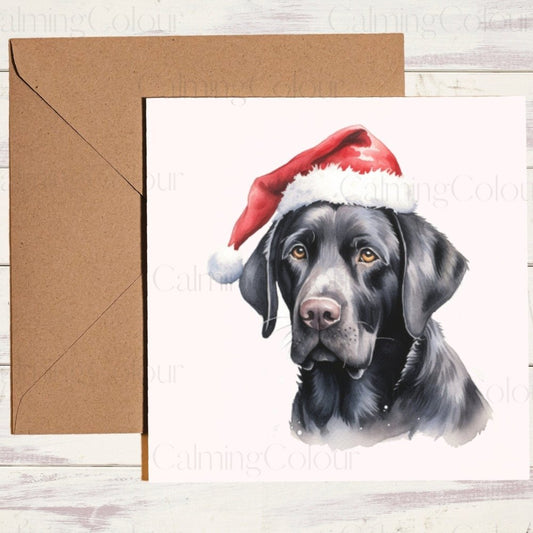 Black Labrador wearing Red Santa Hat | Christmas Card | Calming Colour