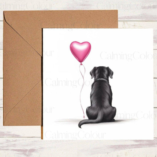 Black Labrador with a Pink or Blue Balloon | Birthday Card | Birthday Card