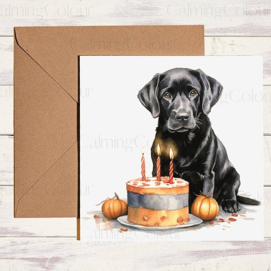 Black Labrador with Halloween Cake | Birthday Card | Birthday Card