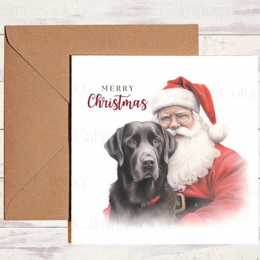 Black Labrador sat with Santa | Christmas Card | Christmas Card