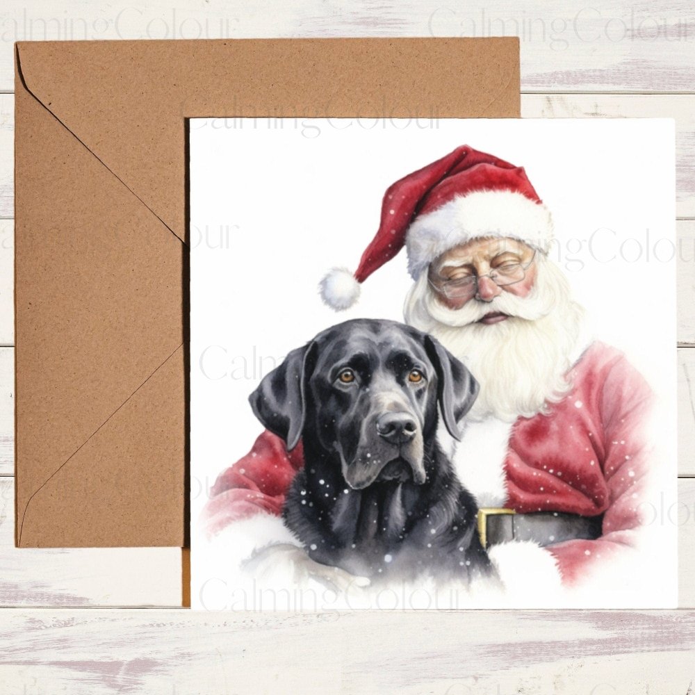 Black Labrador with Santa | Christmas Card | Calming Colour