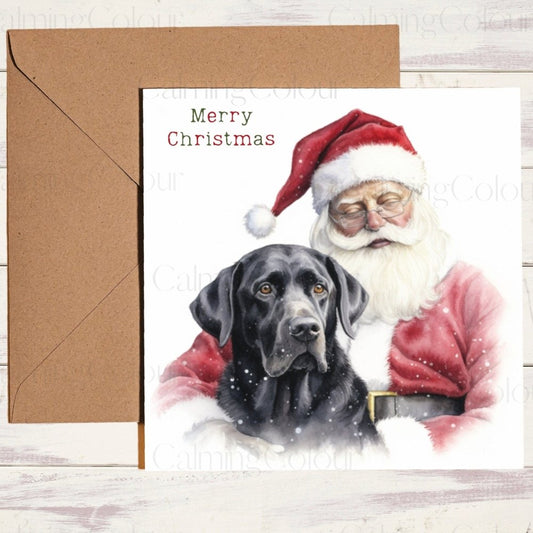 Black Labrador with Santa | Christmas Card | Calming Colour