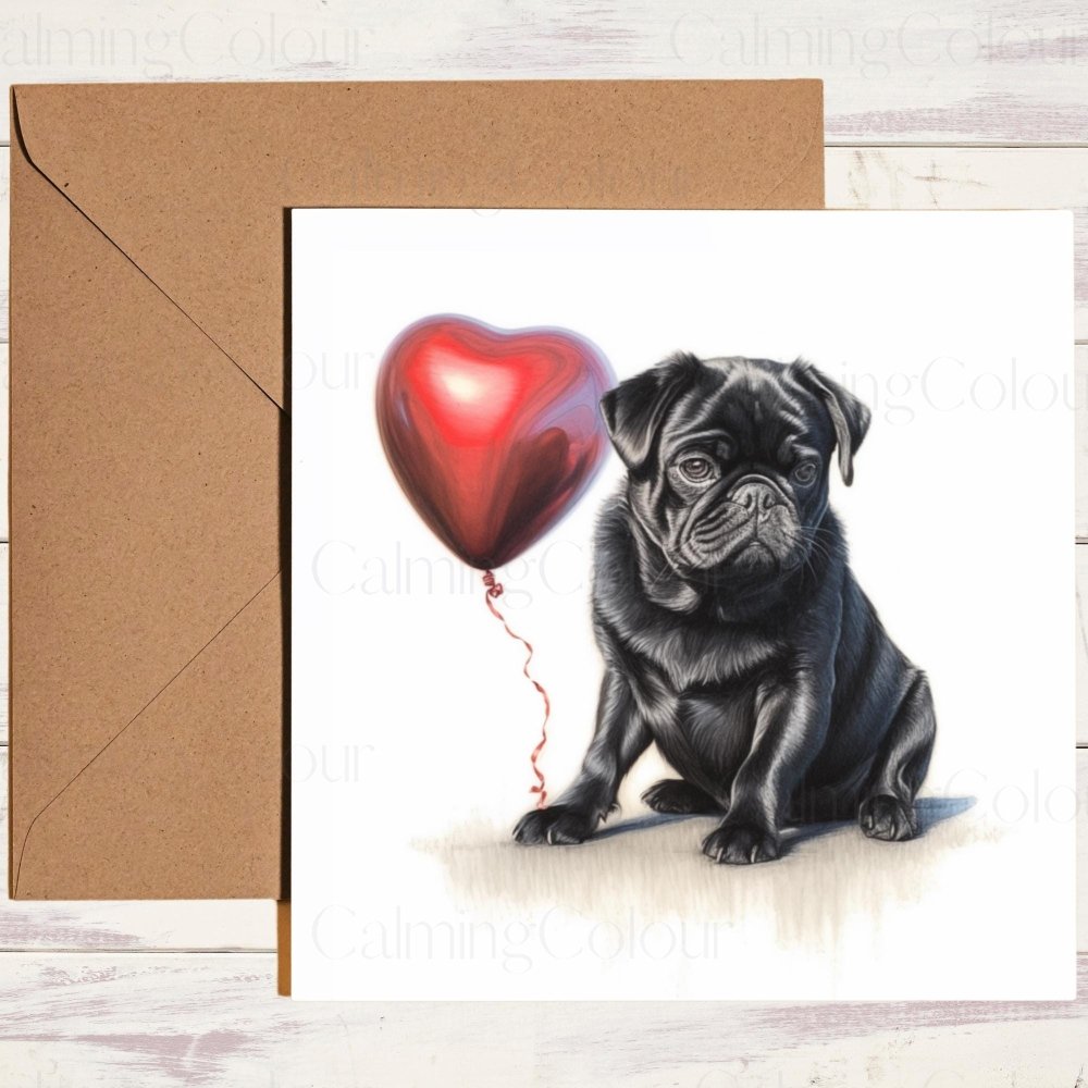 Black Pug Valentine's Card | With Love | Anniversary | Valentine's Day