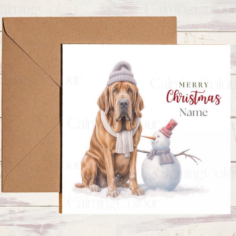 Bloodhound with Snowman | Christmas Card | Christmas Card