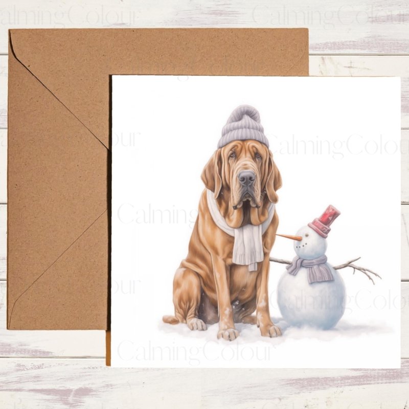 Bloodhound with Snowman | Christmas Card | Christmas Card