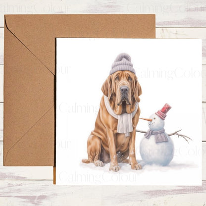 Bloodhound with Snowman | Christmas Card | Christmas Card