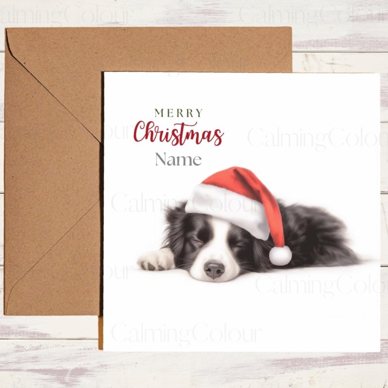 Border Collie Asleep in Santa Hat | Christmas Card | Christmas Card