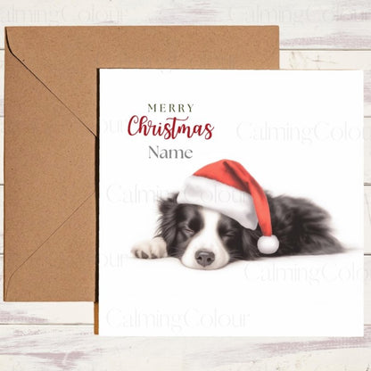 Border Collie Asleep in Santa Hat | Christmas Card | Christmas Card