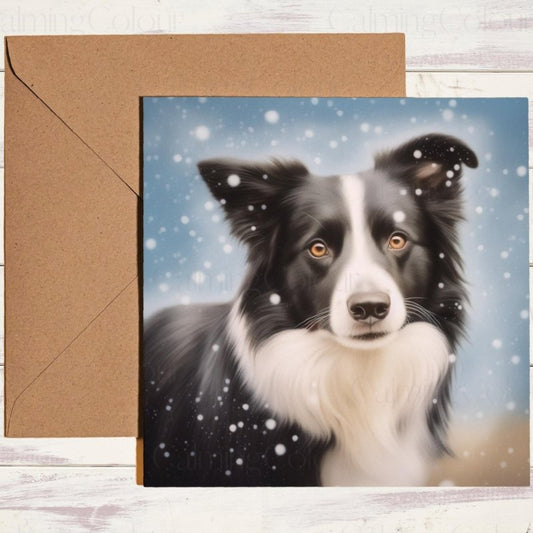 Border Collie Christmas Card | Winter Snow Scene | Christmas Card