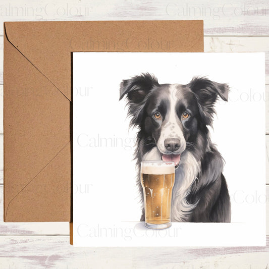 Border Collie with Pint Glass | Greeting Card | Calming Colour