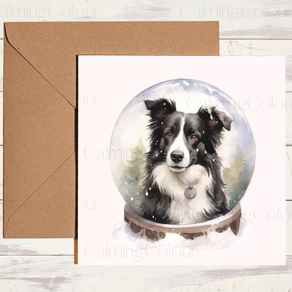 Border Collie in a Snow Globe | Christmas Card | Calming Colour