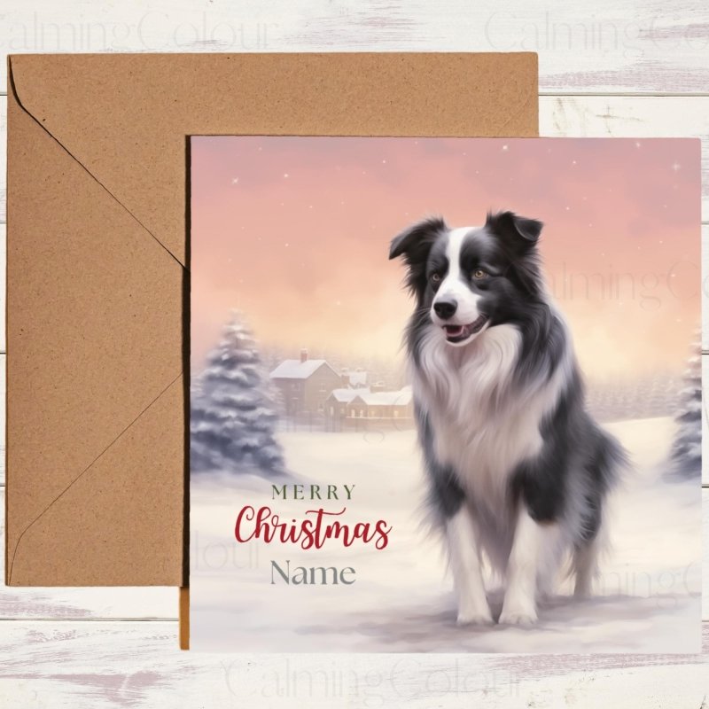 Border Collie in Snowy Sunset | Christmas Card | Christmas Card