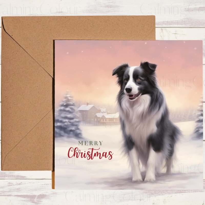 Border Collie in Snowy Sunset | Christmas Card | Christmas Card