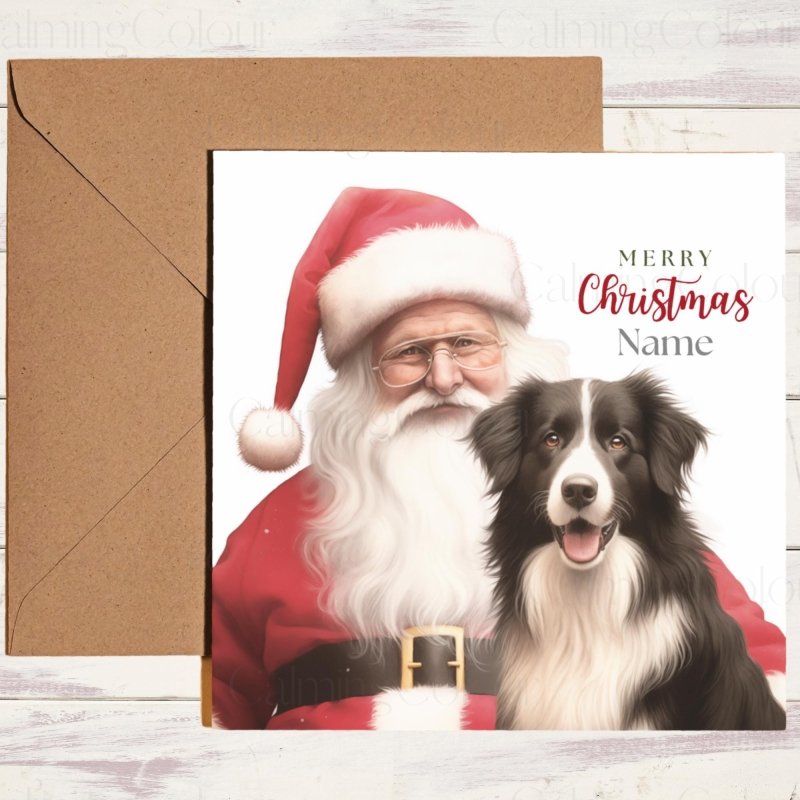 Border Collie sat with Santa | Christmas Card | Christmas Card