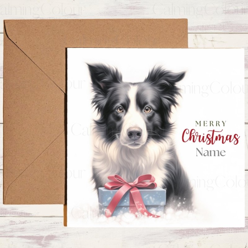 Border Collie Watching Over Gift | Christmas Card | Christmas Card