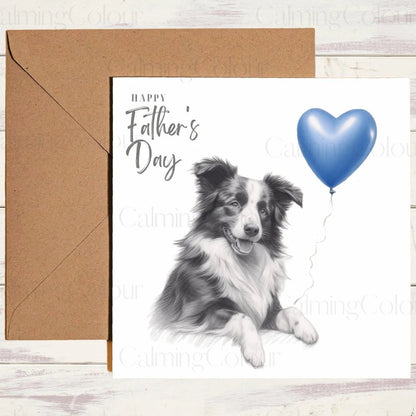 Border Collie with Blue Balloon | Father's Day Card | Calming Colour