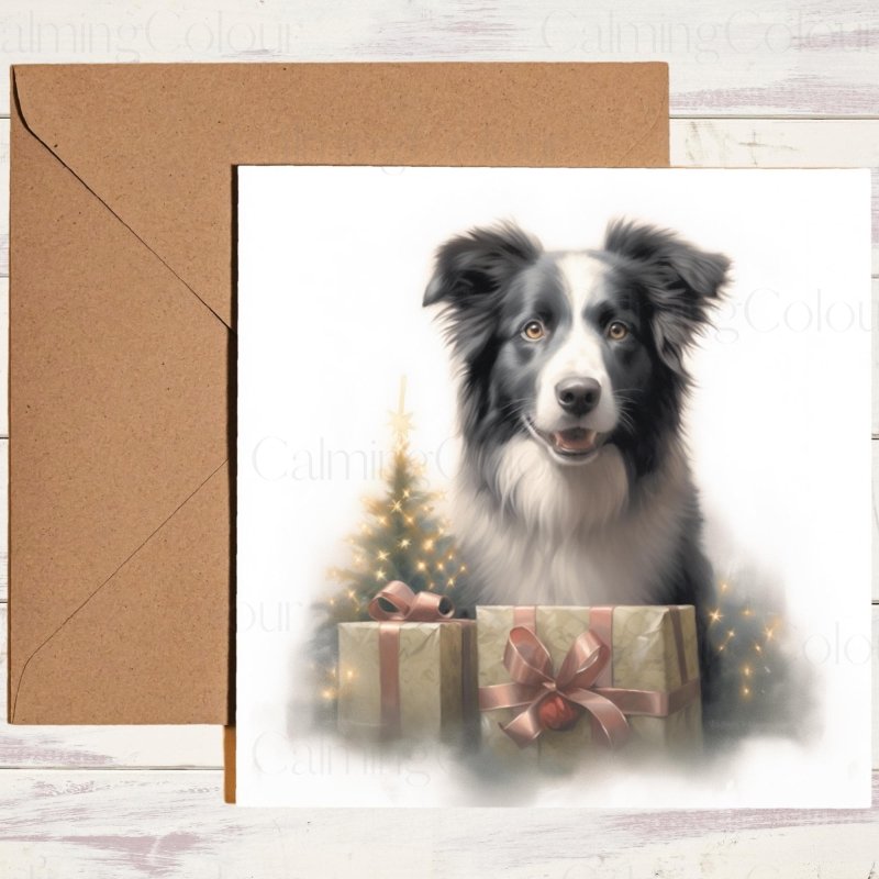 Border Collie with Mini Christmas Tree | Christmas Card | Christmas Card