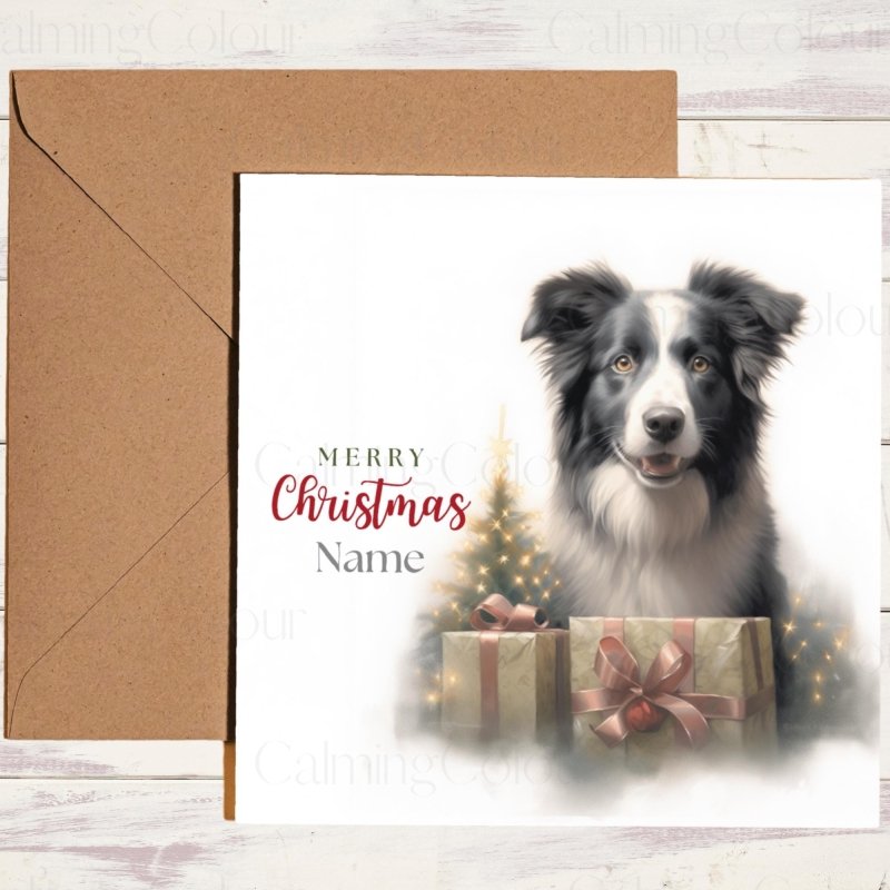 Border Collie with Mini Christmas Tree | Christmas Card | Christmas Card