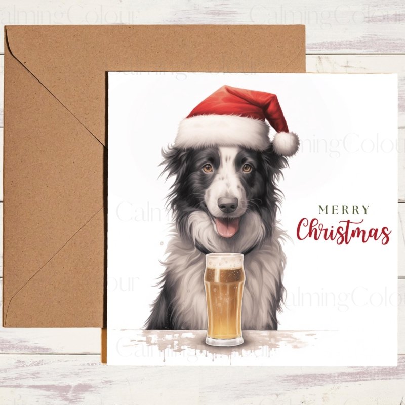 Border Collie with Pint | Christmas Greeting Card | Christmas Card