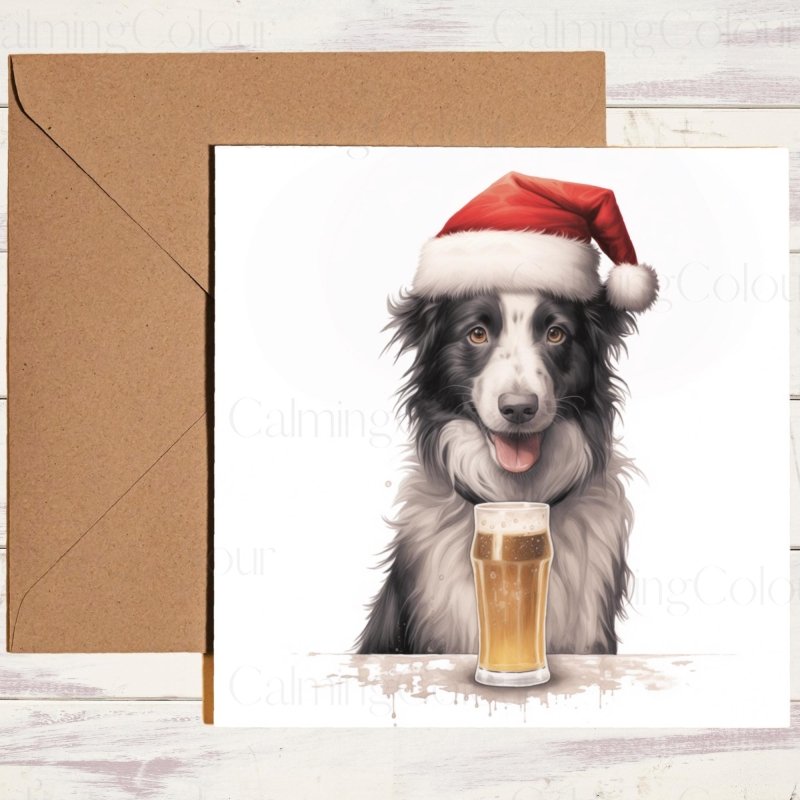 Border Collie with Pint | Christmas Greeting Card | Christmas Card