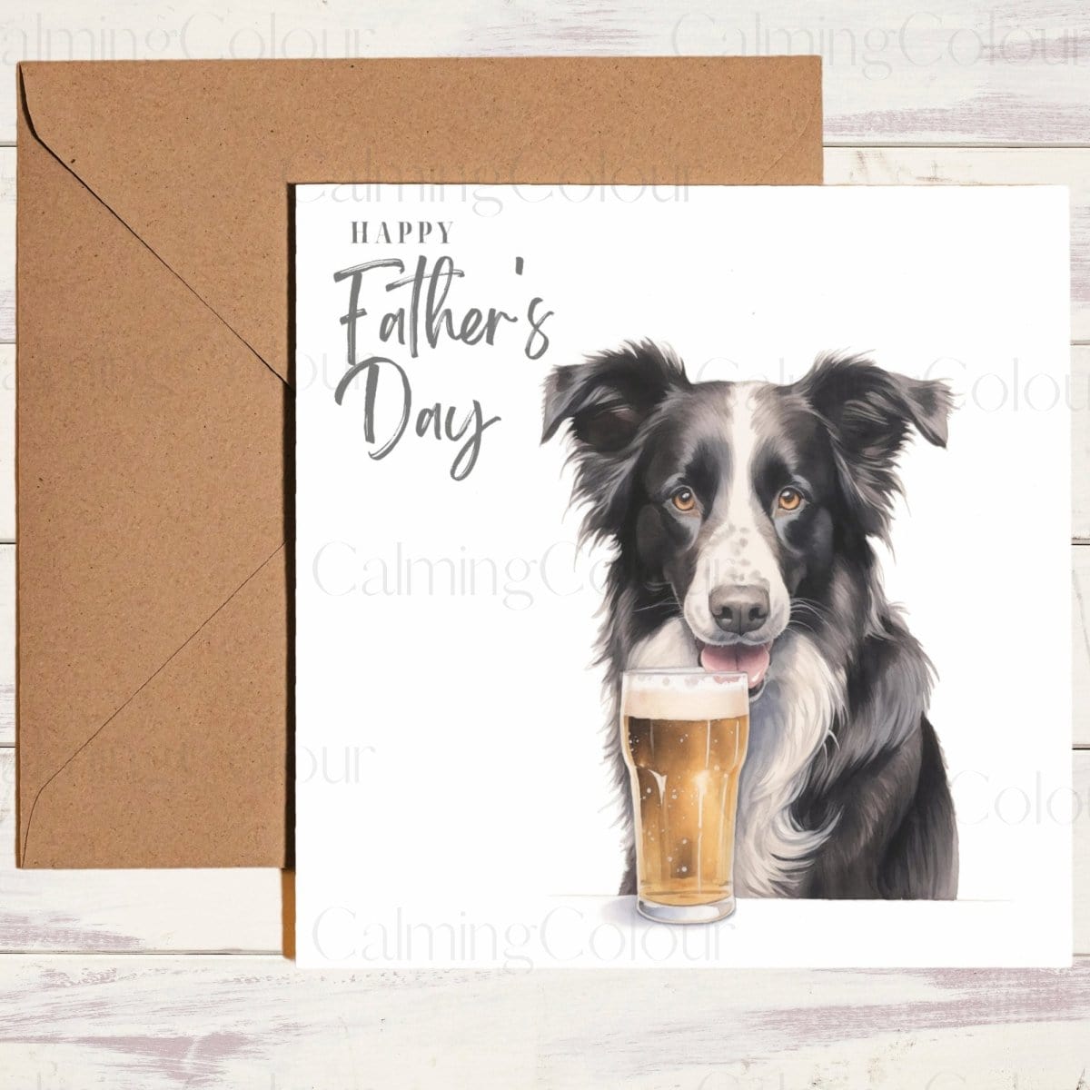 Border Collie with Pint Glass | Father's Day Card | Calming Colour