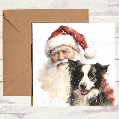 Border Collie with Santa | Christmas Card | Calming Colour