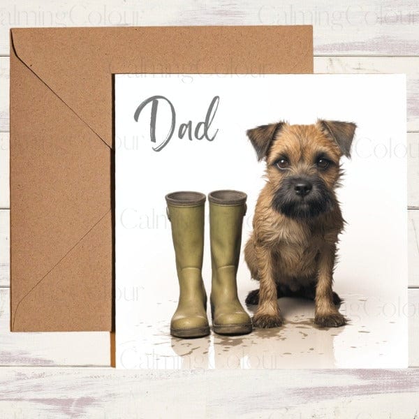 Border Terrier | Green Wellingtons | Father's Day Card | Calming Colour