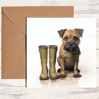 Border Terrier | Green Wellingtons | Father's Day Card | Calming Colour