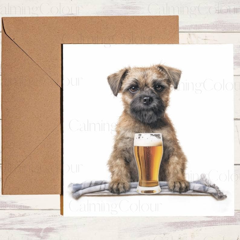 Border Terrier | Pint Glass | Birthday Card | Calming Colour