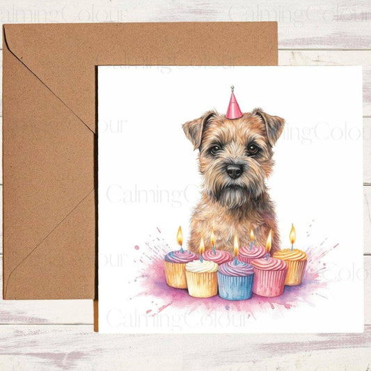 Border Terrier with a Birthday CupCakes | Birthday Card | Birthday Card