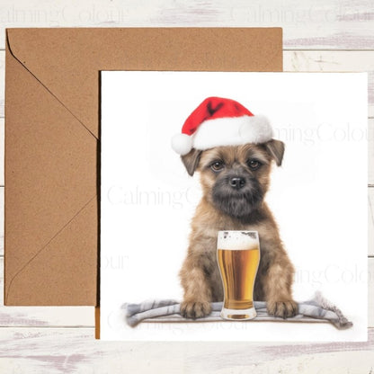 Border Terrier with a Pint | Christmas Card | Christmas Card