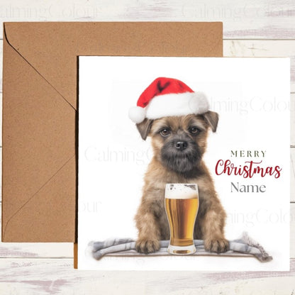 Border Terrier with a Pint | Christmas Card | Christmas Card