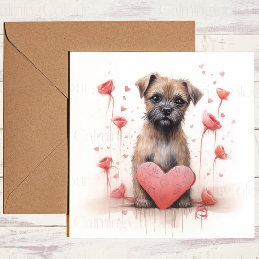 Border Terrier with LoveHeart | Valentine's Card | With Love | Calming Colour