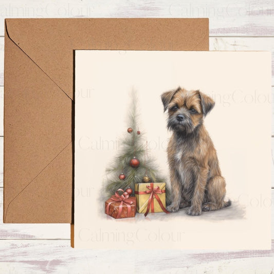 Border Terrier with Presents | Christmas Card | Christmas Card