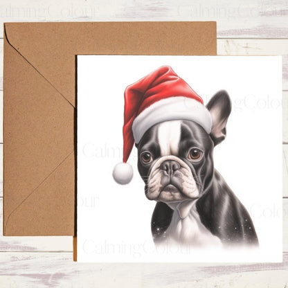 Boston Terrier with a Santa Hat | Christmas Card | Christmas Card
