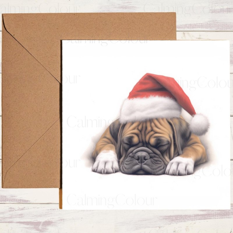 Boxer Asleep in Santa Hat | Christmas Card | Christmas Card