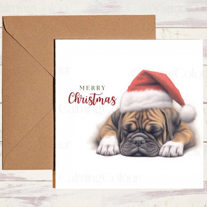 Boxer Asleep in Santa Hat | Christmas Card | Christmas Card