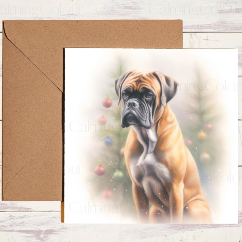 Boxer beside Christmas Tree | Christmas Card | Christmas Card