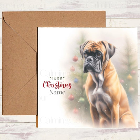 Boxer beside Christmas Tree | Christmas Card | Christmas Card