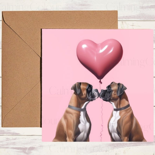 Boxer Dog Couple with Heart Balloon | Valentine's Card | Valentine's Day