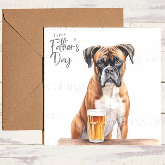 Boxer Dog with Pint Glass | Father's Day Card | Calming Colour