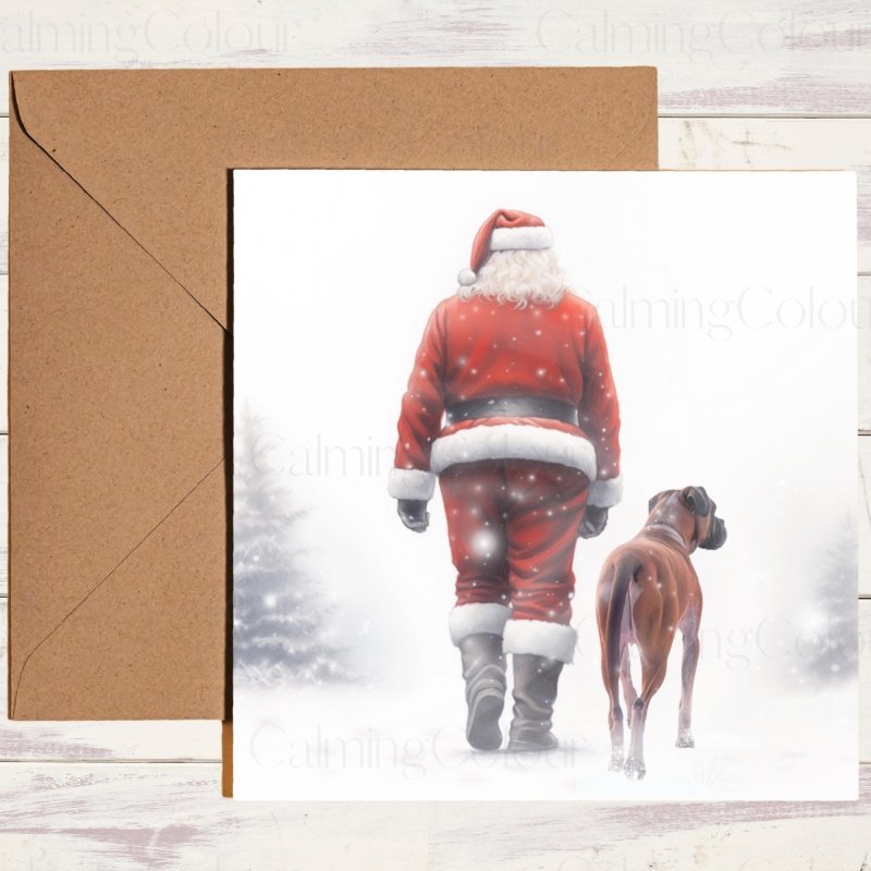 Boxer Dog 'Walking with Santa' | Christmas Card | Christmas Card
