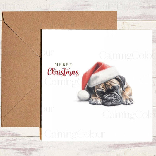 Boxer Dog wearing Red Santa Hat | Christmas Card | Calming Colour