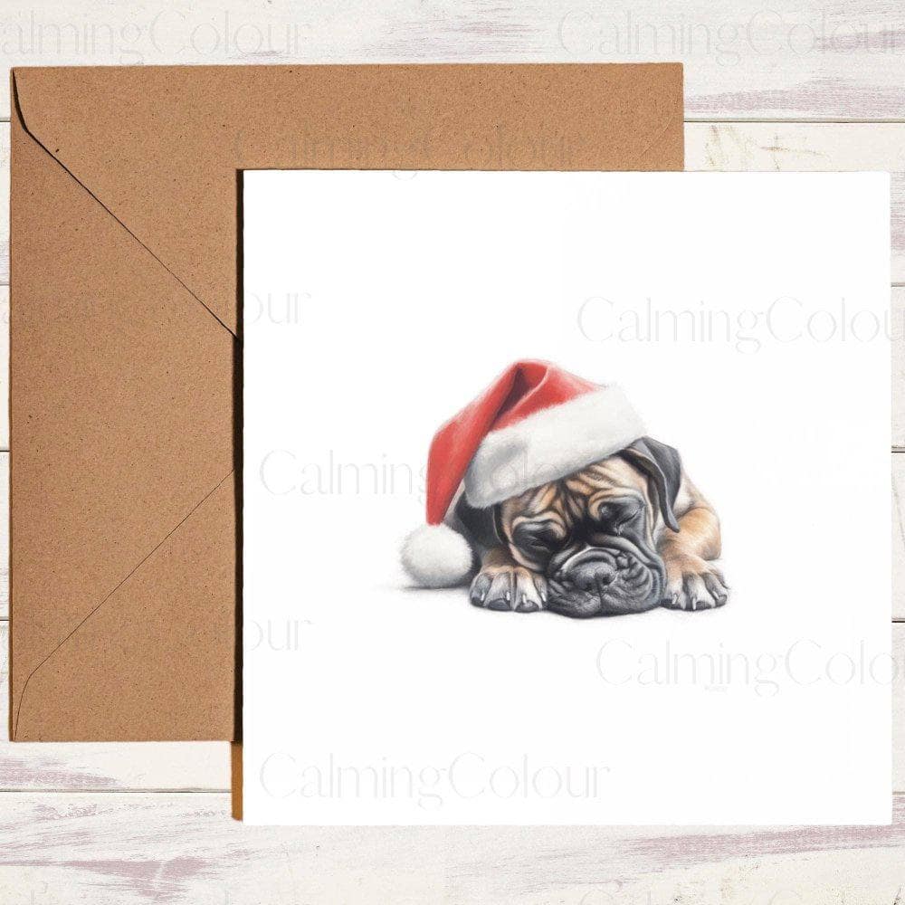 Boxer Dog wearing Red Santa Hat | Christmas Card | Calming Colour