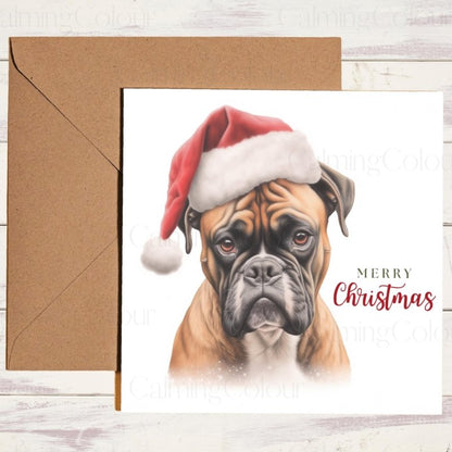 Boxer in Santa Hat | Christmas Card | Christmas Card
