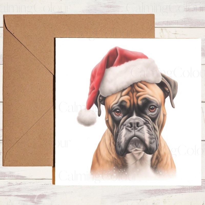 Boxer in Santa Hat | Christmas Card | Christmas Card