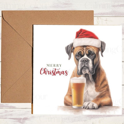 Boxer with Pint | Christmas Greeting Card | Christmas Card