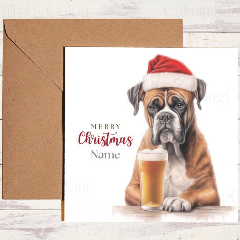 Boxer with Pint | Christmas Greeting Card | Christmas Card